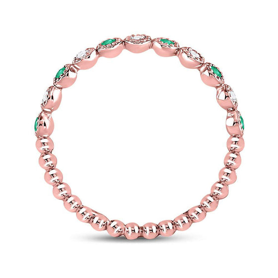 10k Rose Gold Womens Round Emerald Diamond Dot Stackable Band Ring 1/6 Cttw