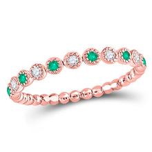  10k Rose Gold Womens Round Emerald Diamond Dot Stackable Band Ring 1/6 Cttw