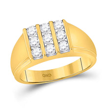  14k Yellow Gold Mens Round Diamond Triple Row Fashion Ring 7/8 Cttw