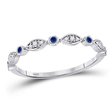  10k White Gold Womens Round Blue Sapphire Diamond Stackable Band Ring 1/10 Cttw
