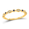 10k Yellow Gold Womens Round Blue Sapphire Diamond Stackable Band Ring 1/10 Cttw