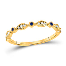 10k Yellow Gold Womens Round Blue Sapphire Diamond Stackable Band Ring 1/10 Cttw