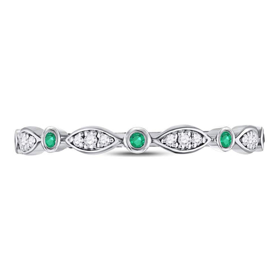 10k White Gold Womens Round Emerald Diamond Marquise Dot Stackable Band Ring 1/8 Cttw