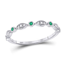  10k White Gold Womens Round Emerald Diamond Marquise Dot Stackable Band Ring 1/8 Cttw