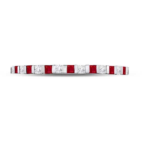 10k White Gold Womens Princess Ruby Diamond Alternating Stackable Band Ring 3/8 Cttw