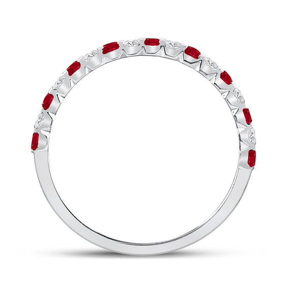 10k White Gold Womens Princess Ruby Diamond Alternating Stackable Band Ring 3/8 Cttw