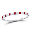 10k White Gold Womens Princess Ruby Diamond Alternating Stackable Band Ring 3/8 Cttw