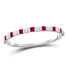  10k White Gold Womens Princess Ruby Diamond Alternating Stackable Band Ring 3/8 Cttw