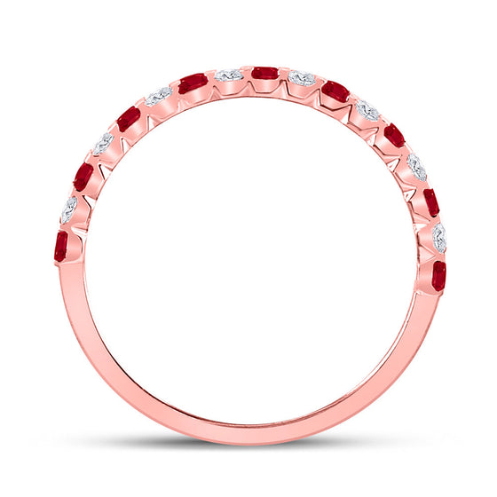 10k Rose Gold Womens Princess Ruby Diamond Alternating Stackable Band Ring 3/8 Cttw