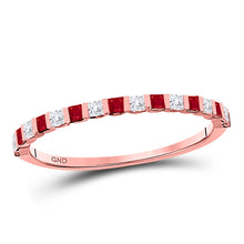  10k Rose Gold Womens Princess Ruby Diamond Alternating Stackable Band Ring 3/8 Cttw