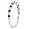 10k White Gold Womens Princess Blue Sapphire Diamond Stackable Band Ring 3/8 Cttw