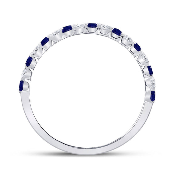 10k White Gold Womens Princess Blue Sapphire Diamond Stackable Band Ring 3/8 Cttw