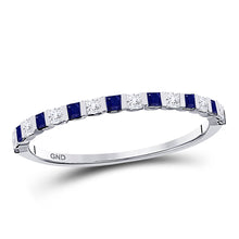  10k White Gold Womens Princess Blue Sapphire Diamond Stackable Band Ring 3/8 Cttw