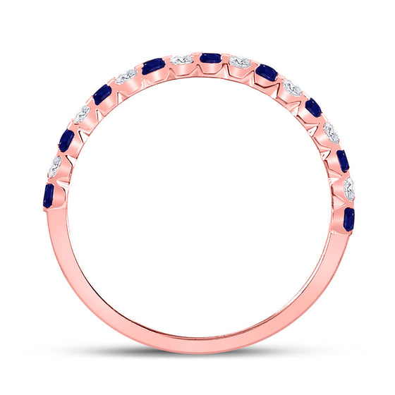 10k Rose Gold Womens Princess Blue Sapphire Diamond Stackable Band Ring 3/8 Cttw