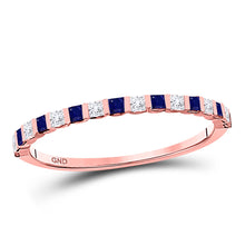  10k Rose Gold Womens Princess Blue Sapphire Diamond Stackable Band Ring 3/8 Cttw