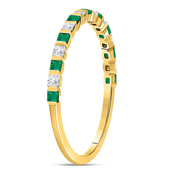 10k Yellow Gold Womens Princess Emerald Diamond Alternating Stackable Band Ring 1/3 Cttw