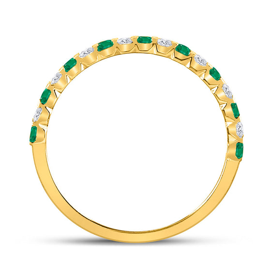 10k Yellow Gold Womens Princess Emerald Diamond Alternating Stackable Band Ring 1/3 Cttw