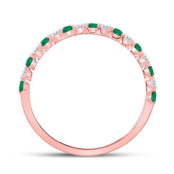 10k Rose Gold Womens Princess Emerald Diamond Alternating Stackable Band Ring 1/3 Cttw