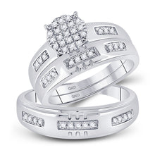  10k White Gold His Hers Round Diamond Cluster Matching Wedding Set 1/3 Cttw