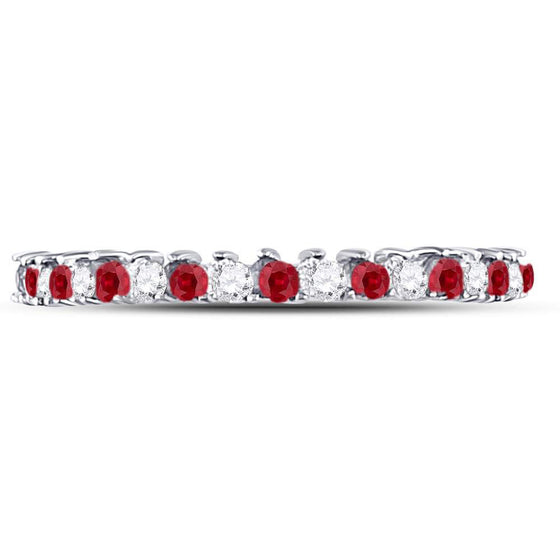 10k White Gold Womens Round Ruby Diamond Stackable Band Ring 1/4 Cttw