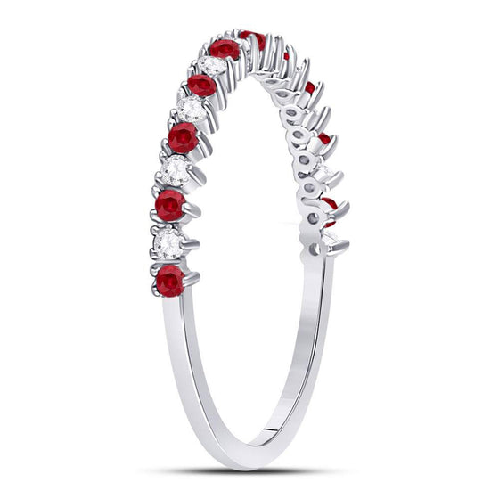 10k White Gold Womens Round Ruby Diamond Stackable Band Ring 1/4 Cttw