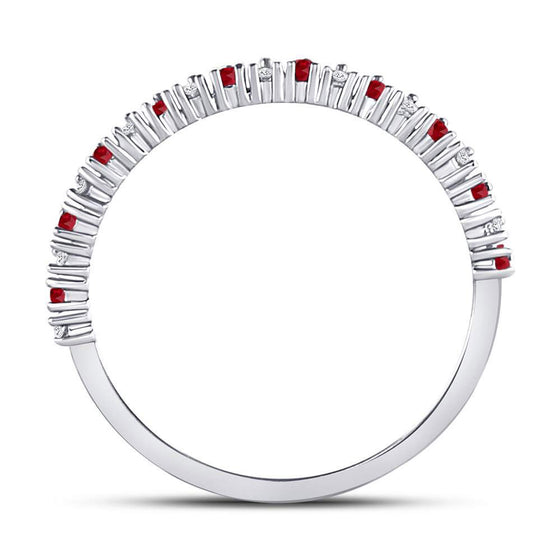 10k White Gold Womens Round Ruby Diamond Stackable Band Ring 1/4 Cttw