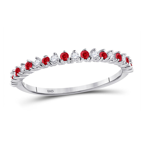 10k White Gold Womens Round Ruby Diamond Stackable Band Ring 1/4 Cttw