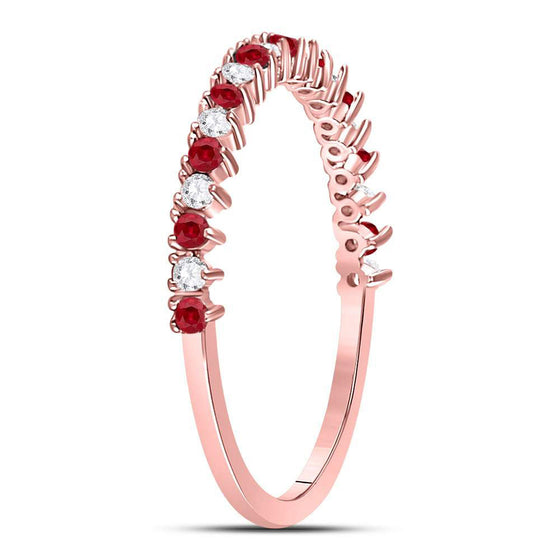 10k Rose Gold Womens Round Ruby Diamond Stackable Band Ring 1/4 Cttw