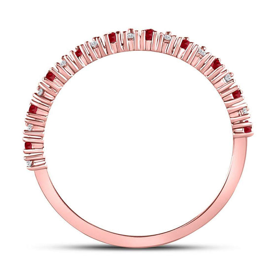 10k Rose Gold Womens Round Ruby Diamond Stackable Band Ring 1/4 Cttw