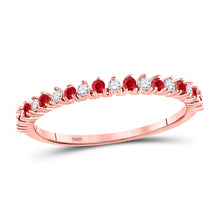  10k Rose Gold Womens Round Ruby Diamond Stackable Band Ring 1/4 Cttw