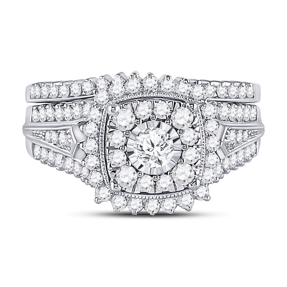 10k White Gold Round Diamond Bridal Wedding Ring Band Set 1-1/4 Cttw