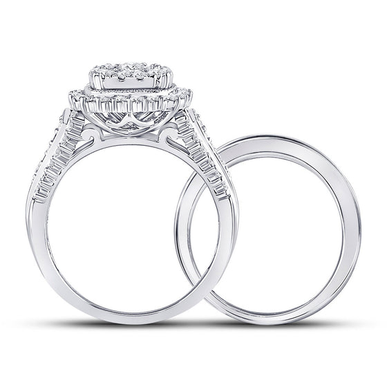 10k White Gold Round Diamond Bridal Wedding Ring Band Set 1-1/4 Cttw
