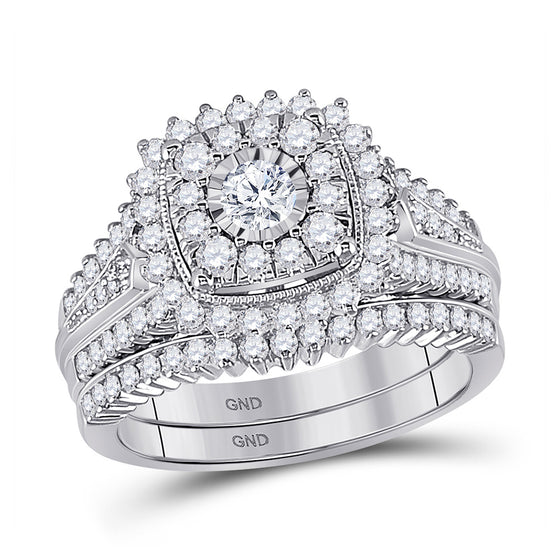 10k White Gold Round Diamond Bridal Wedding Ring Band Set 1-1/4 Cttw