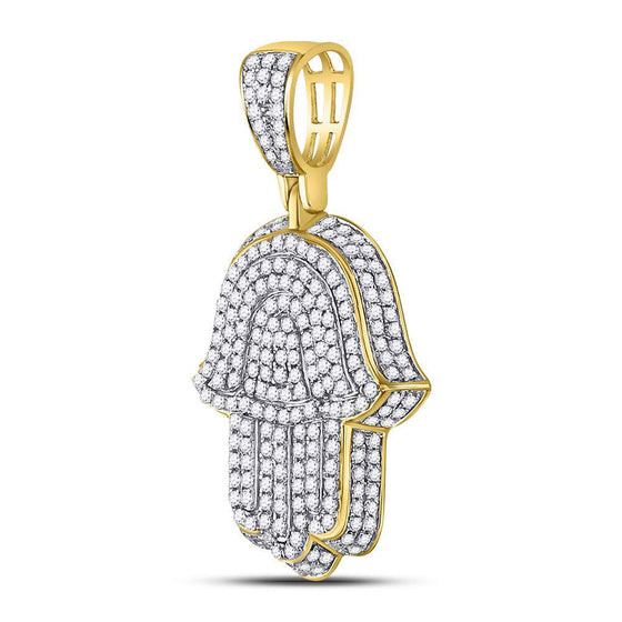 10k Yellow Gold Mens Round Diamond Hamsa Charm Pendant 1-1/4 Cttw