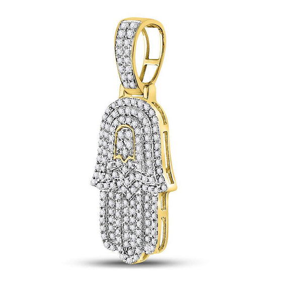 10k Yellow Gold Mens Round Diamond Hamsa Charm Pendant 1/2 Cttw