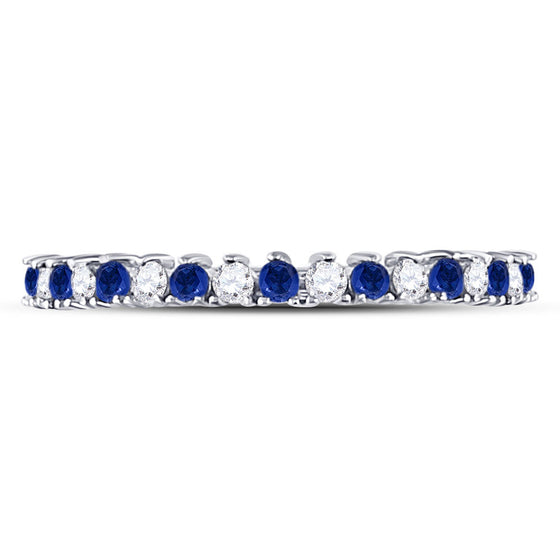 10k White Gold Womens Round Blue Sapphire Diamond Stackable Band Ring 1/5 Cttw