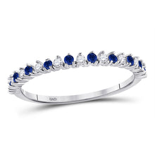  10k White Gold Womens Round Blue Sapphire Diamond Stackable Band Ring 1/5 Cttw