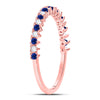 10k Rose Gold Womens Round Blue Sapphire Diamond Stackable Band Ring 1/5 Cttw