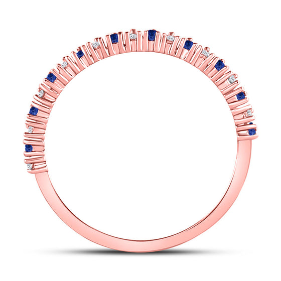 10k Rose Gold Womens Round Blue Sapphire Diamond Stackable Band Ring 1/5 Cttw