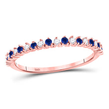  10k Rose Gold Womens Round Blue Sapphire Diamond Stackable Band Ring 1/5 Cttw
