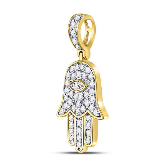 10k Yellow Gold Mens Round Diamond Hamsa Eye Fatima Charm Pendant 1/4 Cttw