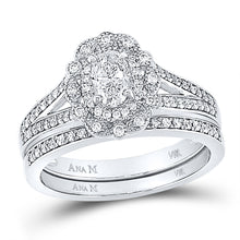  14k White Gold Oval Diamond Halo Bridal Wedding Ring Band Set 1 Cttw