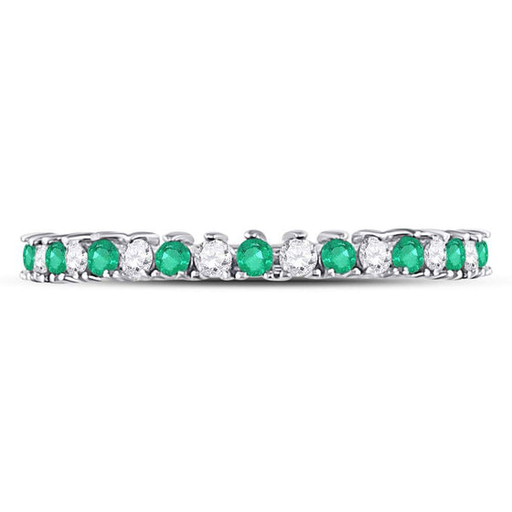 10k White Gold Womens Round Emerald Diamond Stackable Band Ring 1/5 Cttw
