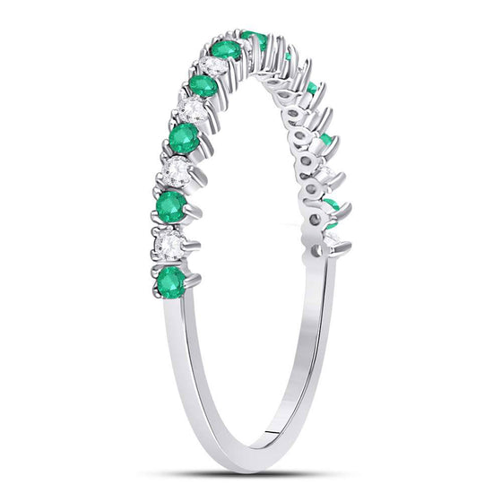 10k White Gold Womens Round Emerald Diamond Stackable Band Ring 1/5 Cttw
