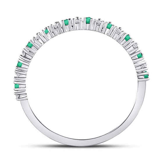 10k White Gold Womens Round Emerald Diamond Stackable Band Ring 1/5 Cttw