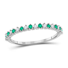  10k White Gold Womens Round Emerald Diamond Stackable Band Ring 1/5 Cttw