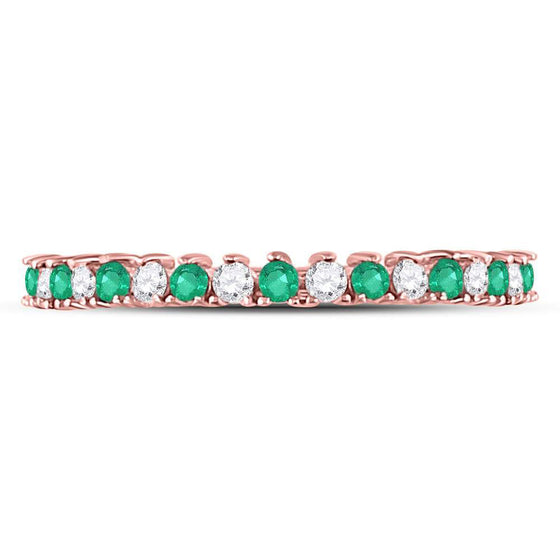 10k Rose Gold Womens Round Emerald Diamond Stackable Band Ring 1/5 Cttw