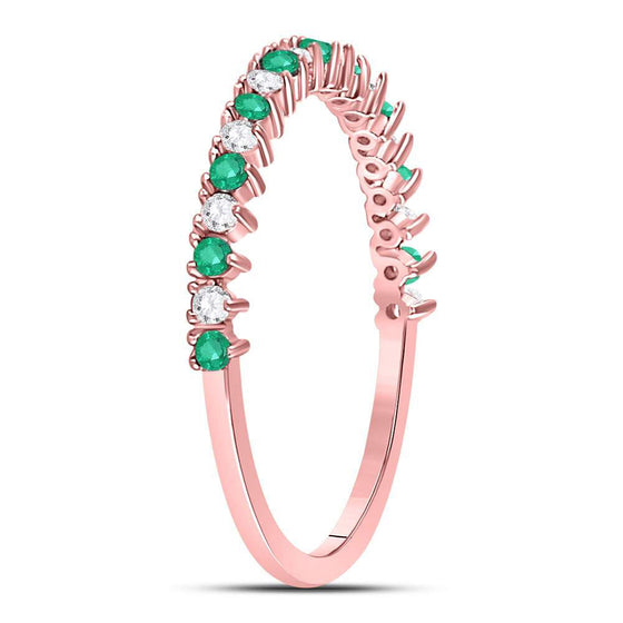 10k Rose Gold Womens Round Emerald Diamond Stackable Band Ring 1/5 Cttw