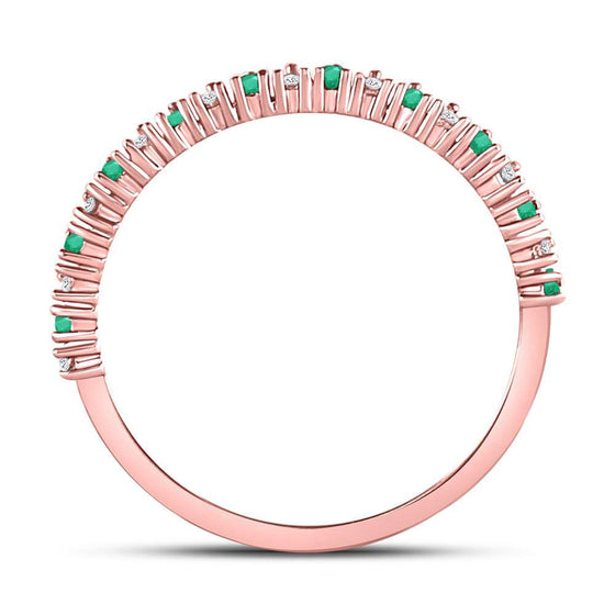 10k Rose Gold Womens Round Emerald Diamond Stackable Band Ring 1/5 Cttw