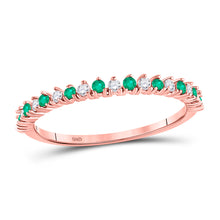  10k Rose Gold Womens Round Emerald Diamond Stackable Band Ring 1/5 Cttw